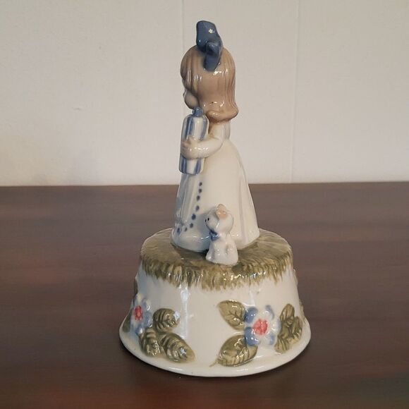 Cute Vintage Little Girl with Kitten Porcelain Music Box - Picture 3 of 8